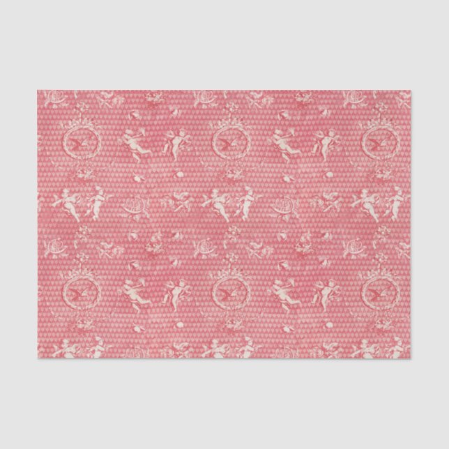 Papier Mousseline Antique rose rouge Anges et Coeurs cupides (Recto)