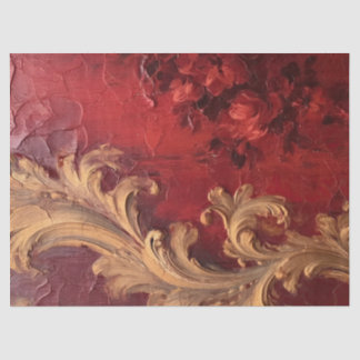 Papier Mousseline Antique rouge bordeaux faux or baroque ornements