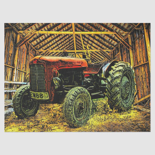 Papier Mousseline Antique Tracteur rouge Russe Barne (Recto)
