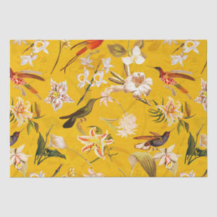 Papier Mousseline Antique Tropical Hummingbird Jungle Motif Jaune