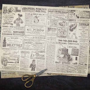 Papier Mousseline Antique Vintage Annonces Françaises Ephemera Beige