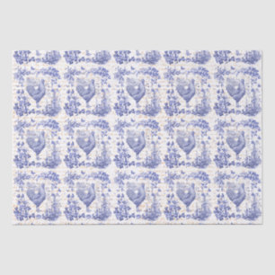 Papier Mousseline Antique Vintage Rooster Blue Floral Script