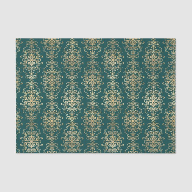 Papier Mousseline Antiquité turquoise et Gold Foil (Recto)