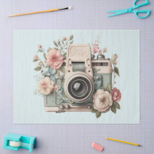 Papier Mousseline Appareil photo avec image rétro pastel de fleurs