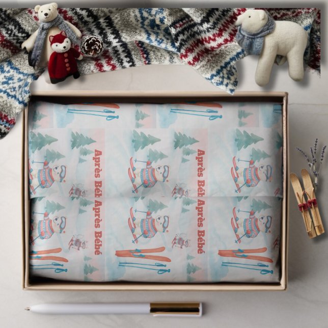 Papier Mousseline Après Bébé  Polar Bear & Arctic Fox Skiing (Après Bébé Polar Bear & Arctic Fox Skiing Tissue Paper)