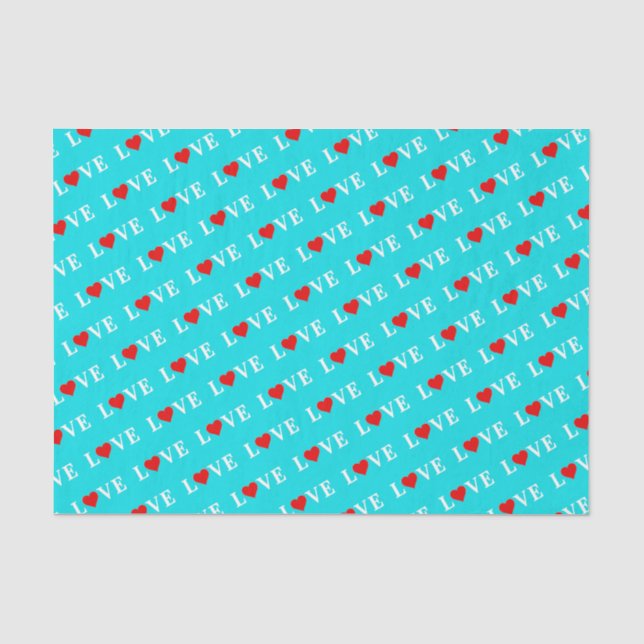Papier Mousseline Aqua Blue LOVE (Recto)