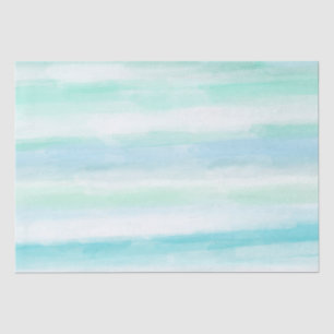 Papier Mousseline Aqua Blue Mint White Watercolor Stripes II