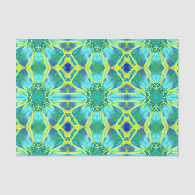 Papier Mousseline Aqua, Cobalt Blue et Yellow Tie Dye Motif (Recto)