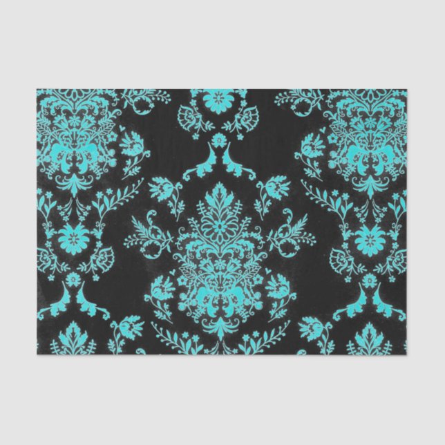 Papier Mousseline Aqua Damask sur Black Chic Design (Recto)