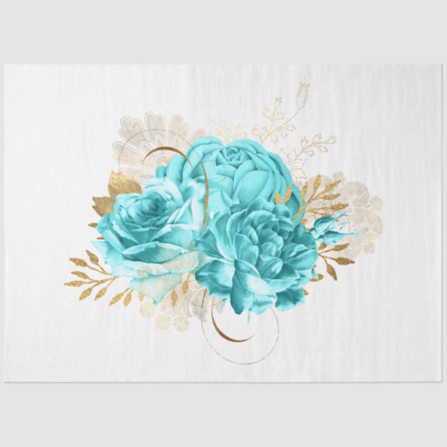 Papier Mousseline Aqua et Gold Floral Design 20 (Recto)