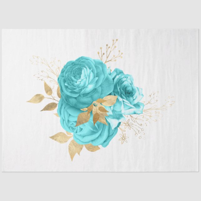 Papier Mousseline Aqua et Gold Floral Design 8 (Recto)