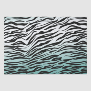 Papier Mousseline Aqua Mint Black Zebra Print Ombre