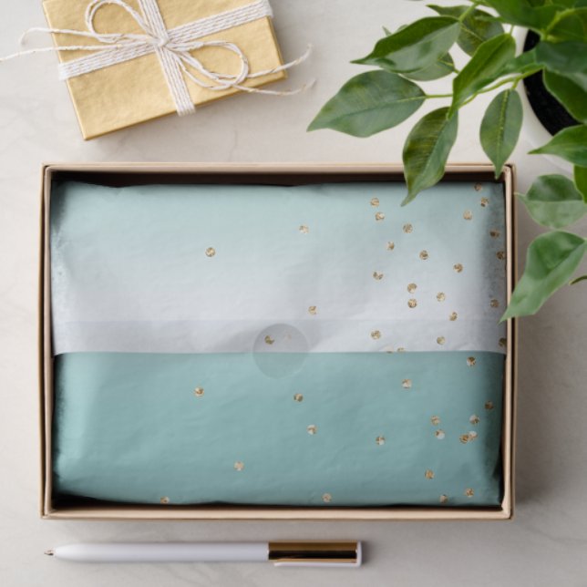 Papier Mousseline Aqua Mint Gold Sparkle Dots Christmas (Cadeau)
