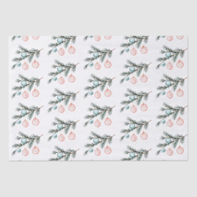 Papier Mousseline Aqua Pink Christmas Tree Branch Ornements (Recto)