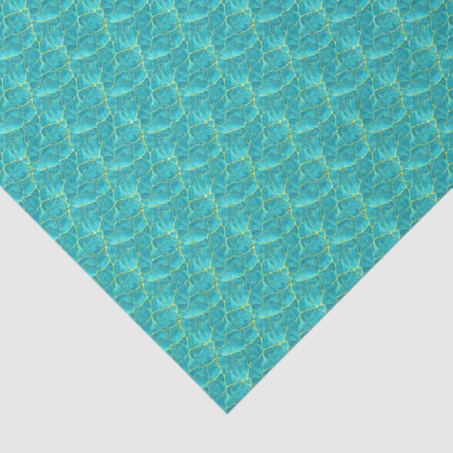 Papier Mousseline Aqua Teal Turquoise Faux Gold Leaf Shell Decoupage (Détail)