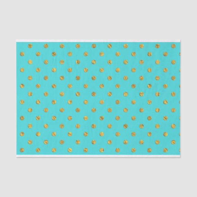 Papier Mousseline Aqua turquoise de pois métallique d'aluminium d'or (Recto)