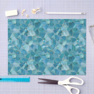 Papier Mousseline Aqua Turquoise Or Mosaïque Vitrail Aquarelle