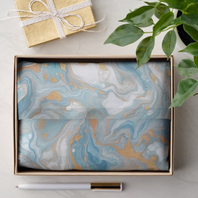 Papier Mousseline Aqua Turquoise Turquoise Bleu Blanc Marbre Or Moti (Cadeau)