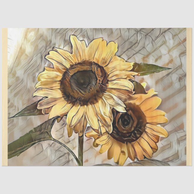 Papier Mousseline Aquarelle 2 Tournesols brillants Collection élégan (Recto)