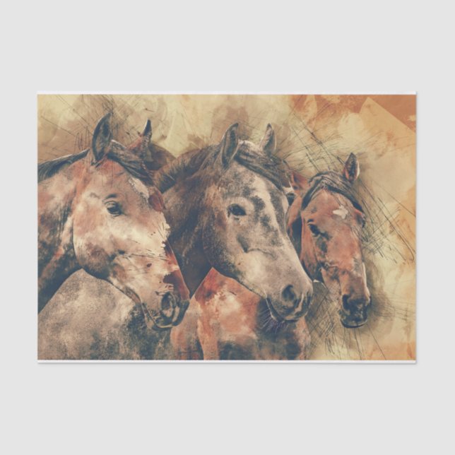 Papier Mousseline Aquarelle absolument magnifique de trois chevaux (Recto)