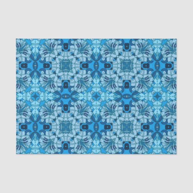 Papier Mousseline Aquarelle Abstraite Floral Denim Blue (Recto)