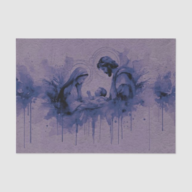 Papier Mousseline Aquarelle Abstraite Sainte Famille Violet Bleu (Recto)