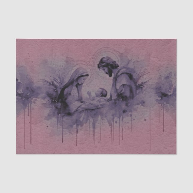 Papier Mousseline Aquarelle Abstraite Sainte Famille Violet Rose (Recto)