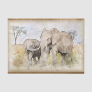 Papier Mousseline Aquarelle africaine des éléphants