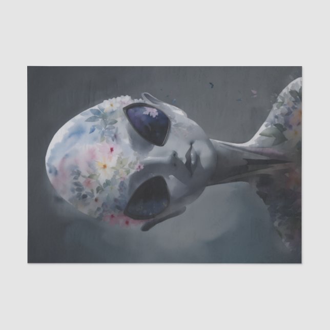 Papier Mousseline Aquarelle Alien grise Florale (Recto)