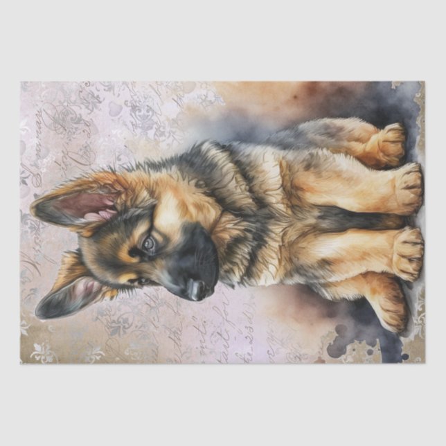 Papier Mousseline Aquarelle allemande Shepherd Chiot (Recto)
