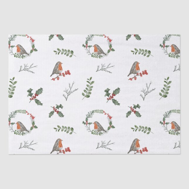 Papier Mousseline Aquarelle Anglais Robin Noël Cadeau de Noël (Recto)