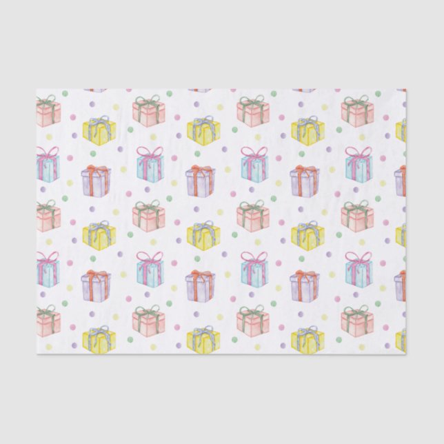 Papier Mousseline Aquarelle Anniversaire Présentations & Confetti (Recto)