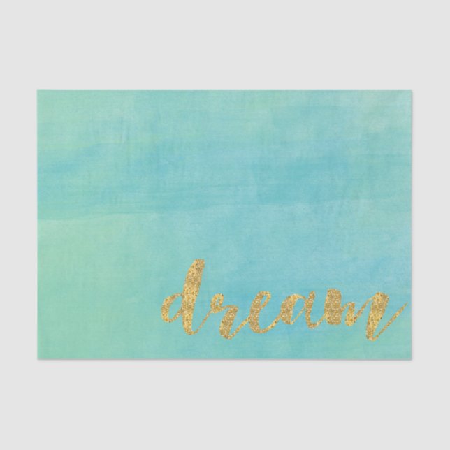 Papier Mousseline Aquarelle Aqua Mint Gold Dream (Recto)
