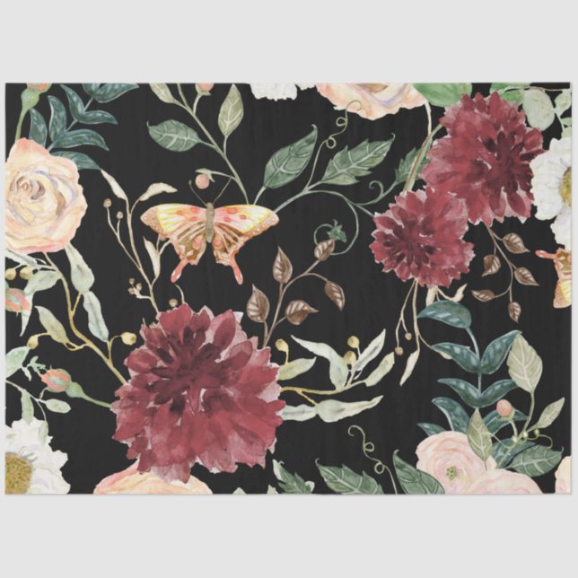 Papier Mousseline Aquarelle Automne papillon floral Automne Découpag (Recto)