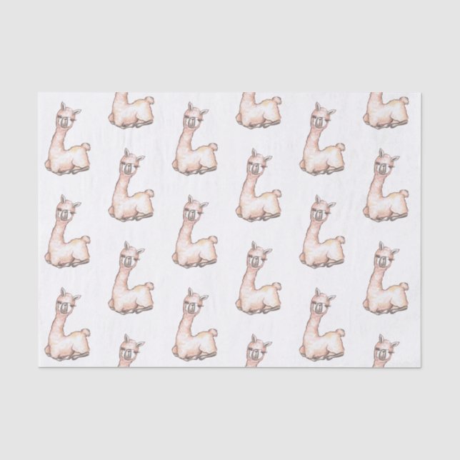 Papier Mousseline Aquarelle Baby shower à thème Llama (Recto)