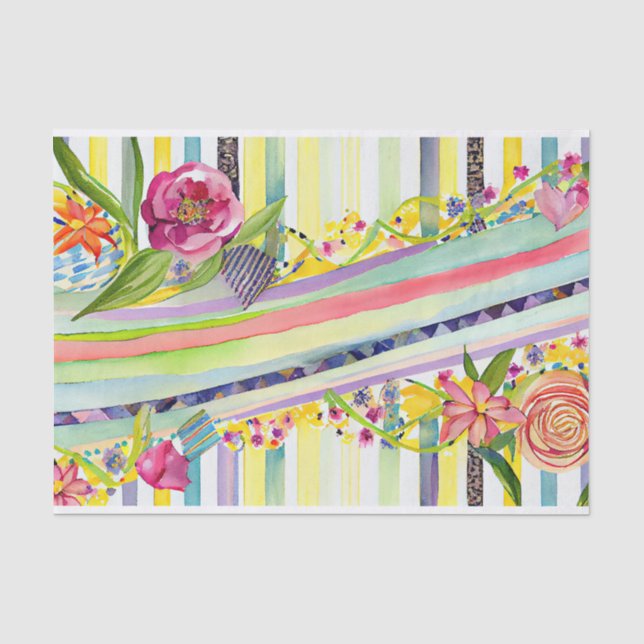 Papier Mousseline Aquarelle Bande Joueuse Fleurs blanches Découpage (Recto)