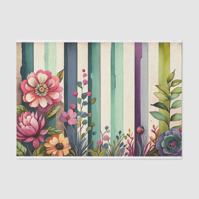 Papier Mousseline Aquarelle Bande violet vert-vert découpage (Recto)