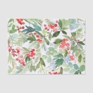 Papier Mousseline Aquarelle Berries d'hiver et verdure