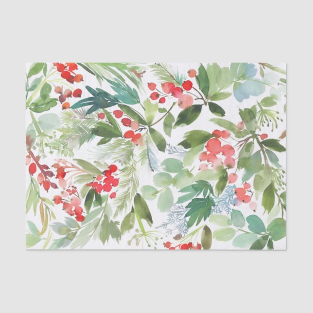 Papier Mousseline Aquarelle Berries d'hiver et verdure (Recto)