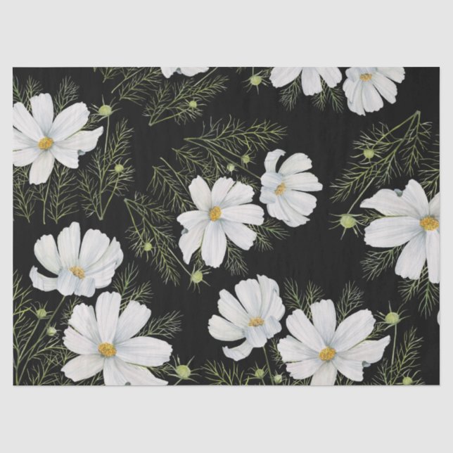 Papier Mousseline Aquarelle Blanc Cosmos Fleurs Peinture Botanique (Recto)
