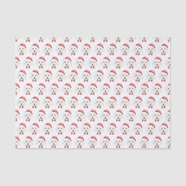 Papier Mousseline Aquarelle Blanc Maltais Chien Motif Noël (Recto)