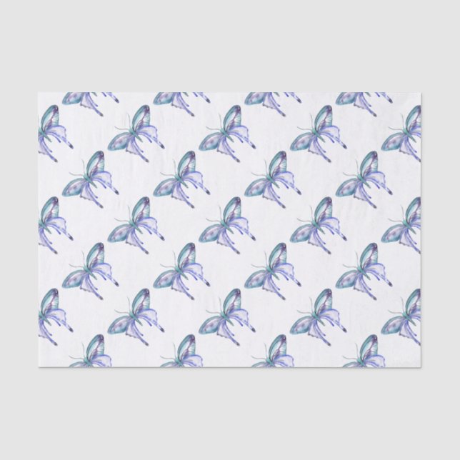 Papier Mousseline Aquarelle bleu Aqua Purple papillon (Recto)