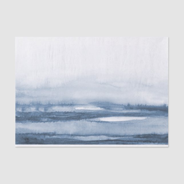 Papier Mousseline Aquarelle bleu brouillard du port du lac (Recto)