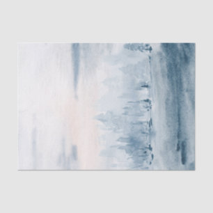 Papier Mousseline Aquarelle bleu clair paysage nuages de neige