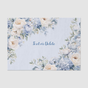 Papier Mousseline Aquarelle bleu Dusty Fleurs d'ivoire Feuille Rusti