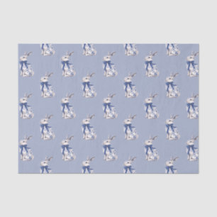 Papier Mousseline Aquarelle Bleu et blanc Chinoiserie Lapin Rabbit