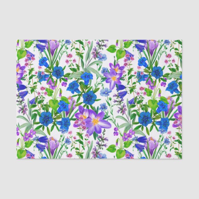 Papier Mousseline Aquarelle bleu et violet Fleurs du jardin (Recto)