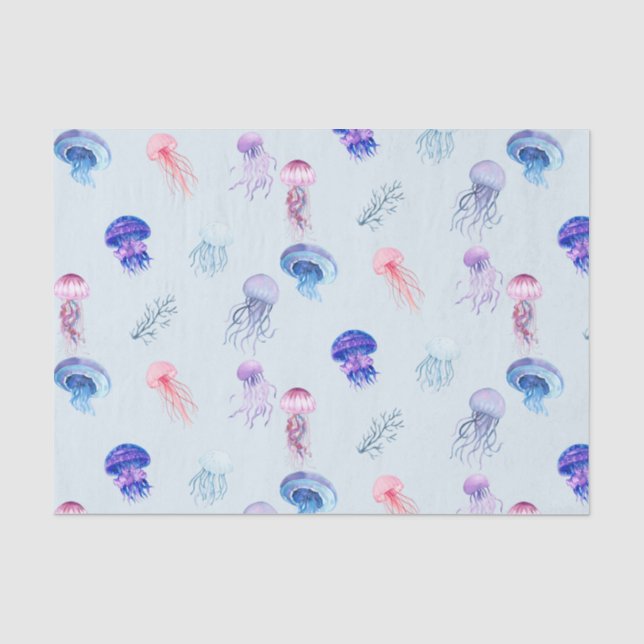 Papier Mousseline Aquarelle bleue Mixte de couleur méduse (Recto)