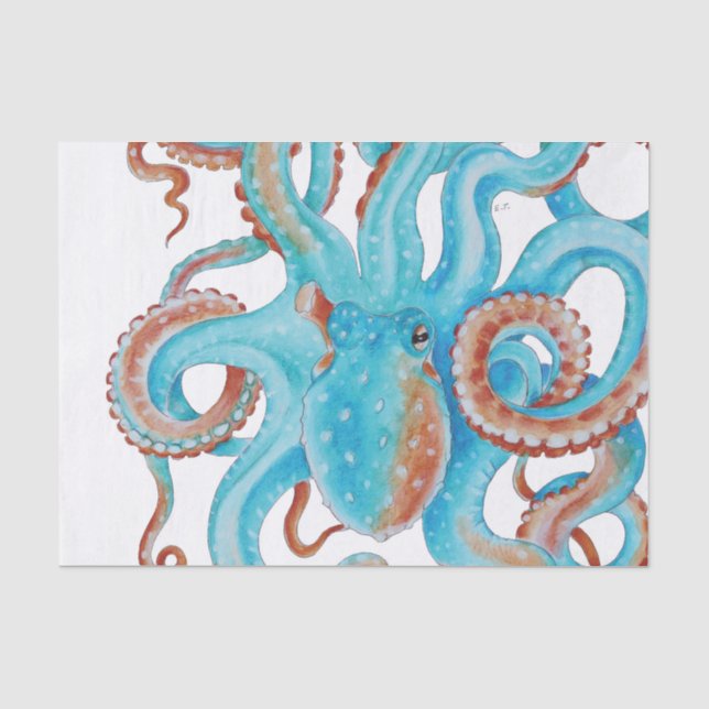 Papier Mousseline Aquarelle bleue pâle octopique Turquoise (Recto)