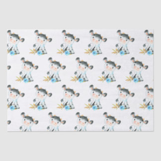 Papier Mousseline Aquarelle bleue Petite vache